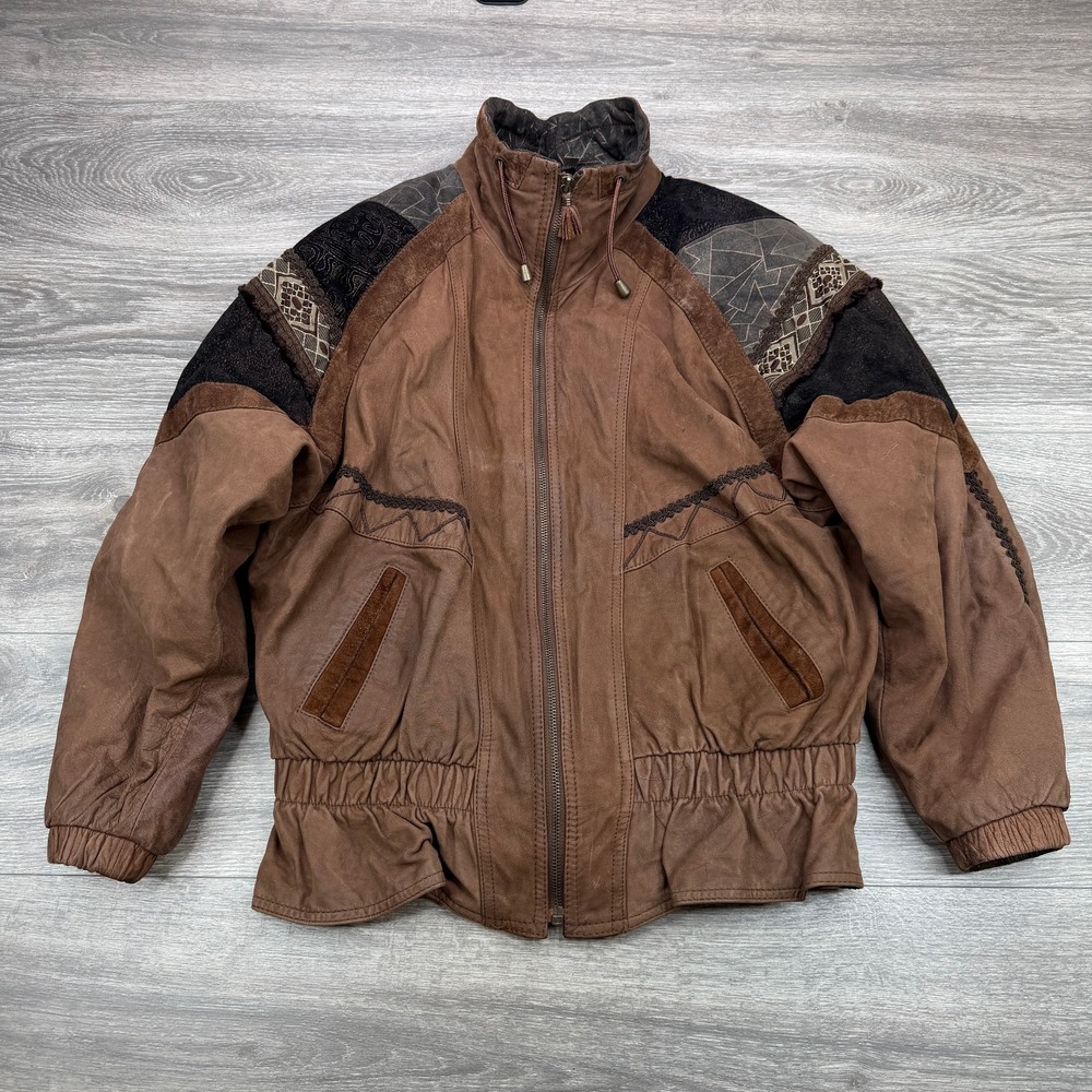 Vintage Wilsons Adventure Bound Leather Jacket Women Medium Patchwork Western